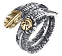 GGYTMQL Sterling metal Open Finger Ring 925 Sterling metal Jewelry, Retro Thai metal Traditional Feather Open Ring Couple Male and Female Ring Gifts for Lover Black, Adjustable Opening (Black Adjusta