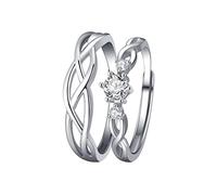 GGYTMQL Sterling metal Open Finger Ring Couple Ring Sterling metal Simple Open Pair Ring Men and Women Imitation Diamond Ring Bracelet Gifts for Lover Ring, Adjustable Opening (Ring Adjustable
