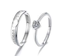 GGYTMQL Sterling metal Open Finger Ring S925 Sterling metal Love Heart-Shaped Couple Ring Hollow Male and Female Pair Ring Personalized Jewelry, Opening Gifts for Lover Ring, Adjustable Opening (Ring