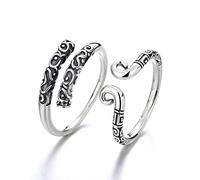 GGYTMQL Sterling metal Open Finger Ring S925 Sterling metal Thai metal Ring Vintage metal Ring Couple Ring Gifts for Lover Ring, Adjustable Opening