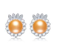 GGYTMQL Sunflower Zircon Stud Earrings Fine Jewelry Fancy 100% Genuine Freshwater Pearl Earrings for Women