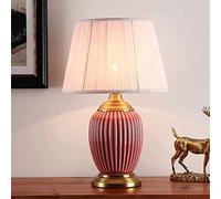 GGYTMQL Table lamp fittings Simple Striped Ceramic For Living Room,Nightstand Lamp With Handmade Barrel Shade 18.9inch Farmhouse s Pink/beige(A 48X30CM)