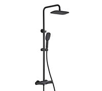 GGYTMQL Thermostatic Shower Faucet Set, Rainfall Shower Head with Dual Mode Hand Shower, Bathroom Shower Mixer Tap, Wall Mounted Shower System with Spout