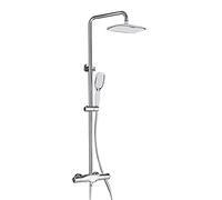 GGYTMQL Thermostatic Shower Faucet Set, Rainfall Shower Head with Dual Mode Hand Shower, Bathroom Shower Mixer Tap, Wall Mounted Shower System with Spout