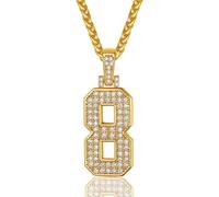 GGYTMQL Titanium Steel Vacuum Gold Plated Diamond Set (0-9) Number Pendant Necklace Men's and Women's Chain, Chain Length 23.62 inches (8, golden)