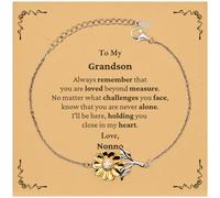 GGYTMQL To My Grandson Inspirational Sunflower Bracelet, Always remember that you are loved, Birthday Motivational Gifts for Grandson from Nonno, Small, Silver stainless steel .925, Cubic Zirconia