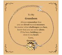 GGYTMQL To My Grandson Inspirational Sunflower Bracelet, Always remember that you are loved, Birthday Motivational Gifts for Grandson from Gramps, Small, Silver stainless steel .925, Cubic Zirconia