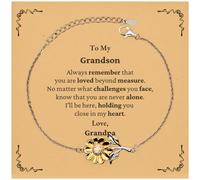 GGYTMQL To My Grandson Inspirational Sunflower Bracelet, Always remember that you are loved, Birthday Motivational Gifts for Grandson from Grandpa, Small, Silver stainless steel .925, Cubic Zirconia