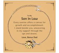 GGYTMQL To My Son In Law from Dad, I stand beside you, Inspirational Supporting Gifts, Birthday Unique Sunflower Bracelet for Son In Law, Small, Silver stainless steel .925, Cubic Zirconia