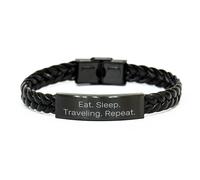 GGYTMQL Traveling Adventures Birthday Unique Gift Braided Leather Bracelet Eat Sleep Traveling Repeat from Friends, Small, Leather, no gemstone