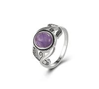 GGYTMQL Vintage 925 Silver purple Amethyst Women's Ring Natural Gemstone Birthstone Statement Ring Eternity Engagement Wedding Ring Energy Healing Crystals Ring for Her Hypoallergenic Band
