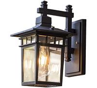 GGYTMQL Vintage Waterproof Exterior Light Retro die cast Aluminum housing Lantern with Clear Glass e27 Base Wall Sconce Square Outdoor Wall Light lamp matt Black for Villa Balcony Garden Porch