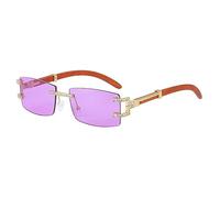 GGYTMQL Vintage Wood Rimless Sunglasses Women Fashion Rectangle Elegant Classic Men Sun Glasses Luxury Eyewear