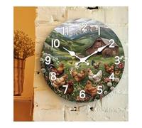 GGYTMQL Wall Clocks Rustic Wooden Wall Clock Mountain Farmhouse and Chicken Design Wall Clock Round Silent Suitable for Living Room Wall Clock Decor(14 inch)