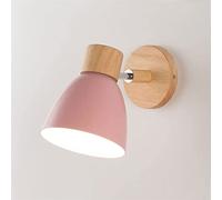 GGYTMQL Wall Lamp Metal Iron Wall Mount Sconce Fixture Simple E27 Wooden Base Kid's Room Bedside Wall Light Study Bedroom Aisle Restaurant Stairs Wall Lantern (Color : Pink), LED Modern Chandelier