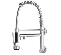 GGYTMQL Wall Mounted Kitchen Faucet, Solid Brass Double Handle Double Hole Kitchen Sink faucets,360°Rotation 2 Spray Settings high arc Kitchen taps,Silver