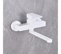 GGYTMQL Wall Mounted Kitchen Faucet White Hot and Cold Water Double Hole Brass Faucet for Kitchen Sink Bathroom-20Cm(25CM)