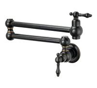 GGYTMQL Wall Mounted Pot Filler Brass Pot Filler Faucet with Double Joint Swing Arms 2 Handles Kitchen Cold Water Faucet,C(A)