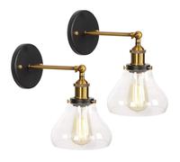 GGYTMQL Wall Sconce Retro e27 Iron Wall lamp with Glass lampshade Farmhouse Light Plug-in Lighting Device Wall Light for Living Room Dining Room Bedroom Study 1 Pack/2 Pack