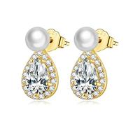 GGYTMQL water drop zircon shell pearl platinum plated women's wedding jewelry earrings