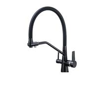 GGYTMQL Water Purification Kitchen Faucet Black Hot and Cold Rotating Pull Out Brass Material Sink Mixer Drinking and Washing Tap(Brushed D)