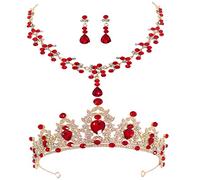 GGYTMQL Wedding Bride Jewelry Set Rhinestone Crystal Tiara Necklace Earring Set for Women