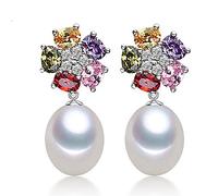 GGYTMQL Wedding Colorful Natural Pearl Earrings For Women, Birthday Best Gift White Freshwater Pearl 925 Silver Jewelry