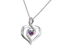GGYTMQL white blue fire opal love heart pendant necklaces for women wedding jewelry 925 heart rainbow stone necklace Made in China