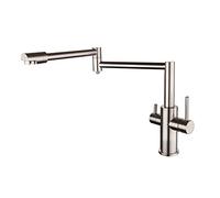 GGYTMQL Widespread Pot Filler Folding Deck Mount Kitchen Sink Faucet with Stretchable Double Joint Swing Arm, Direct Drinking Tap, Brass Two Handles Single Hole Mixer Tap,Brushed,A(Black,A)
