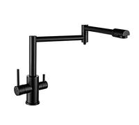 GGYTMQL Widespread Pot Filler Folding Deck Mount Kitchen Sink Faucet with Stretchable Double Joint Swing Arm, Direct Drinking Tap, Brass Two Handles Single Hole Mixer Tap,Brushed,A(Black,A)