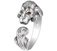 GGYTMQL Women Adjustable Ring, S925 Dog Artificial Red Zircon Novelty Open Finger Ring for Wedding Birthday Party Jewelry