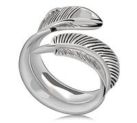 GGYTMQL Women Adjustable Ring, S925 Vintage Feather Personality Novelty Open Finger Ring for Wedding Birthday Party Jewelry