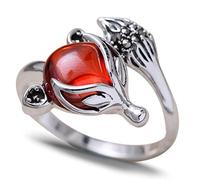GGYTMQL Women Adjustable Ring, S925 Vintage Inlay Garnet Fox Novelty Opening Finger Ring for Wedding Birthday Party Jewelry