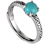 GGYTMQL Women Adjustable Ring, S925 Vintage Pattern Inlaid Turquoise Novelty Open Finger Ring for Wedding Birthday Party Jewelry