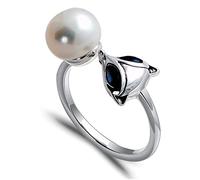 GGYTMQL Women Adjustable Ring, S925 Vintage Pearl Fox Novelty Opening Finger Ring for Wedding Birthday Party Jewelry