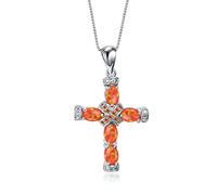 GGYTMQL Women's Blue Fire Opal Cross Pendant Necklaces Party Wedding Jewelry 925 Rainbow Opal Stone Necklace Made in China