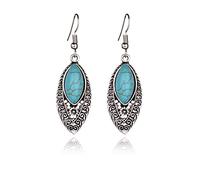 GGYTMQL women's blue stone drop antique ethnic bohemian jewelry tibetan turquoise earrings