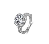 GGYTMQL Women's Fashion Square Zircon Wedding Promise Rings Cushion Cut Cubic Zirconia Halo Engagement Eternity 925 Silver Ring Simulation Diamond Ring for Women and Girl