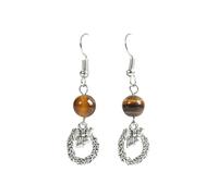 GGYTMQL Womens Natural Stone Earrings - Creative 6Mm Amethyst Round Bead Hollow Wreath Pendant,Fashion Handmade Natural Raw Gemstone Women Party Gift ui