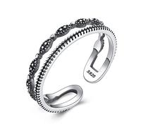 GGYTMQL Women's S925 Adjustable Open Ring - Vintage Double Layer Open Finger Ring,Unique Distressed Stackable Joint Ring,Cheap Birthday Gifts Women a
