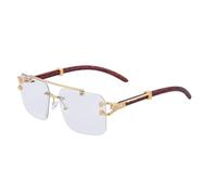 GGYTMQL Wooden Sunglasses For Men Square Rimless Sunglasses Women Wood Grain Vintage Fashion Glasses Luxury Retro