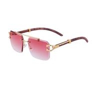 GGYTMQL Wooden Sunglasses For Men Square Rimless Sunglasses Women Wood Grain Vintage Fashion Glasses Luxury Retro