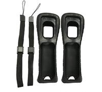 GGZone 2 x Silicone Skin Case Cover Shell with Wrist Strap Replacement for Wii Remote Controller (Black)