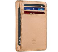 GH GOLD HORSE Slim RFID Blocking Card Holder Minimalist Leather Front Pocket Wallet for Women, Crazy Horse Brown, slim, Slim Rfid Leather Card Wallet With Id Window for Women