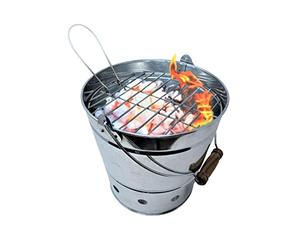 GH® Premium BBQ Bucket Grill & Handle Charcoal Barbecue FirePit Galvanised Steel Portable with removable handle Compact travel size 11 inch top Diameter Ideal for Beach & days out