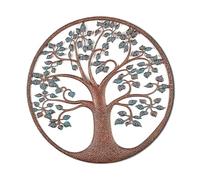 GH ® Rustic Bronze with Patina Effect Leaves Round Metal Garden Wall Mount Mirror 50cm Diameter Tree of Life Design Garden Decorative Nature Inspired
