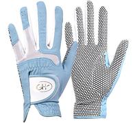 GH Women's Leather Golf Gloves One Pair - Plain Both Hands (Blue, 18 (XS))