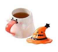 Gh0st Coffee Mug - Witch's Cutter, Funny Halloween Tumbler, 450 ml Ceramic Ghost Cup with Lid and Comfortable Handle, Creative Holiday Animal Drinks Set for Wine, Juice or Coffee