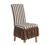 GHAKKE 2025 Striped Seersucker Dining Chair Slipcovers With Ruffle Skirt Stretch Parsons Chair Covers Country Style Home Kitchen Chair Protectors For Hotel Wedding Banquet(Light brown,1PCS)