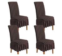 GHAKKE 2025 Striped Seersucker Dining Chair Slipcovers With Ruffle Skirt Stretch Parsons Chair Covers Country Style Home Kitchen Chair Protectors For Hotel Wedding Banquet(Brown,4PCS)